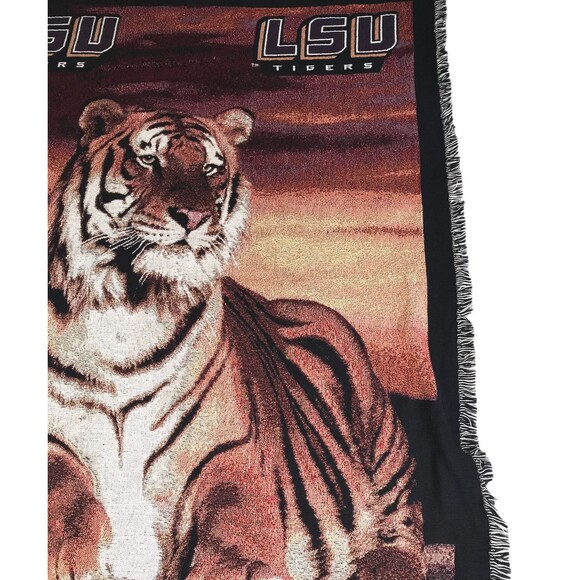 LSU Tigers Throw With Fringe Gold Brown Maroon Collegiate Warm Cozy - Picture 5 of 7